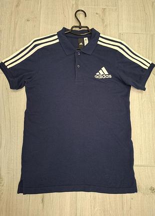 Футболка чоловіча adidas polo синя з білими смужками