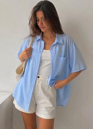 Блакитна сорочка oversize з коротким рукавом arber