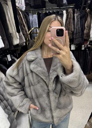 Шуба норкова 65 см жіноча шубка колотий лід стильна шубка