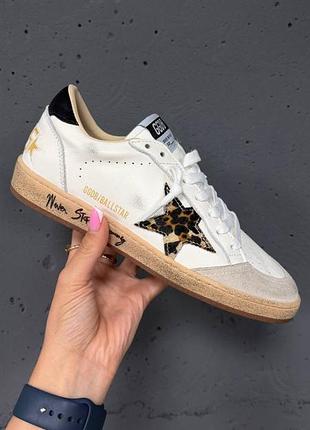 Женские белые кеды кроссовки леопард голден гусь балл стар golden goose ggdb ball star