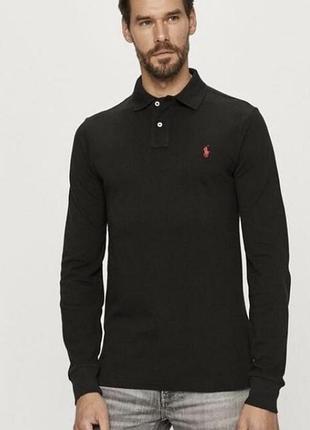 Чорний чоловічий пуловер поло polo ralph lauren з довгими рукавами  розмір xxl  100% бавовна
