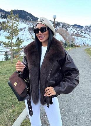 Зимняя куртка oversize с натуральным мехом