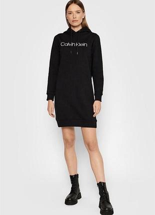 Calvin klein платье-толстовка с логотипом и капюшоном calvin klein