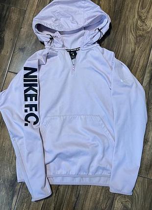 Nike f.c. жіноча блідо-рожева вітровка штурмовка худі на флісі з балоновим капішоном на стяжках 1/4 zip футбольна кофта