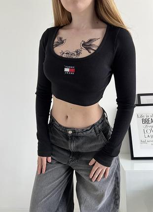 Кроп топ лонгслів в рубчик tommy hilfiger jeans