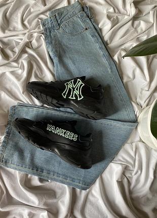 Кожаные кроссовки mlb korea bigball chunky a neon new york yankees black 41 (26cm.) 📏26cm.