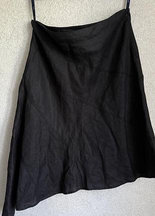 Астметрична чорна лляна міді спідниця l/xl