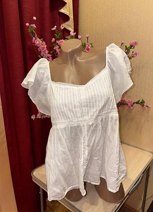 Хлопковая блуза primark с квадратным вырезом и кружевной отделкой uk14 eur42