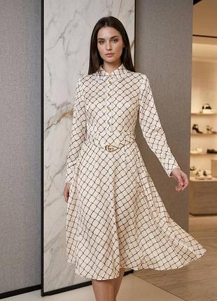 Сукня молочна gucci плаття легке з довгим рукавом гучі у принт