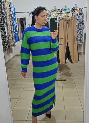 Сукня довга тепла смужка зелено-синя vila s-m  oversize