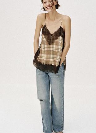 Zw collection zara топ майк з віскози з кружевом хл