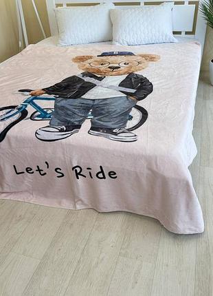 Покривало велюрове оксамитове let's ride з ведмедиком