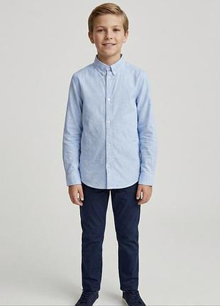 Рубашка з другим рукавом h&m на хлопця 11-12 років зріст 152см блакитного кольору склад бавовна