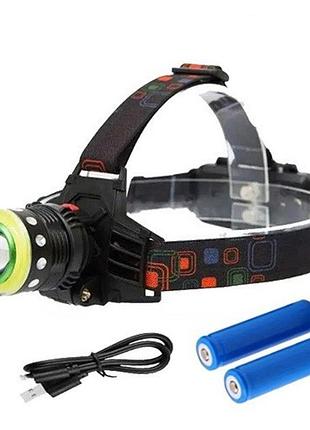 Фонарь налобный police t105-t6+cob аккумуляторный, водонепроницаемый фонарик, головной фонарик