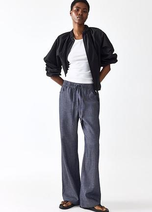Новые легкие брюки брюки со составом льна h&amp;m straight drawstring trousers