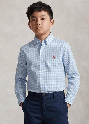 Рубашка ralph lauren в клетку голубого белого цвета на парня 12/14 лет состав хлопок рост 164см