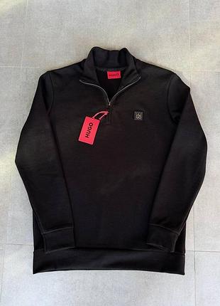 Чоловіча чорна кофти на напів замку hugo boss  розміри s-xxl високоякісна бавовна  оригінальні бірки  qr код