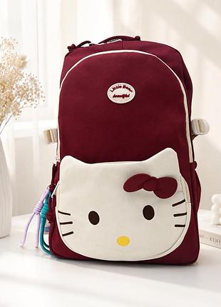Повседневный/детский/кольный/ рюкзак для девочки hello kitty 
бордового цвета