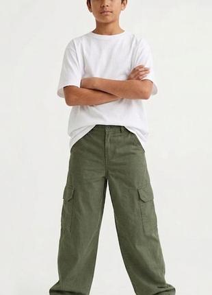 Легкі штани карго h&m кольору хакі на хлопця 13-14 років зріст 165см склад котон
