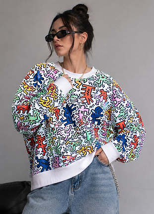 Стильний світшот primark оверсайз з яскравим графічним принтом keith haring (кіта харінга)