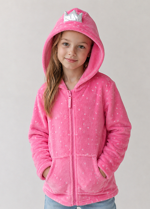 Кофта флисовая little kids 128 см розовая с капюшоном, мягкая теплая кофта для девочки