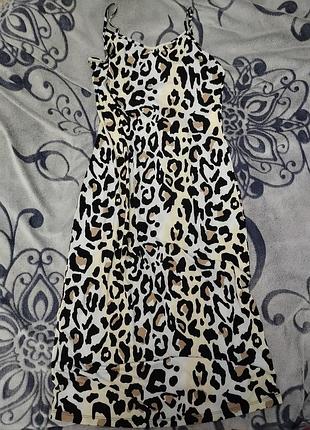 Длинное платье леопардовое б/у,стан идеальное, на бретелях, l-xl
