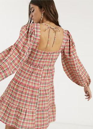 Стильна сукня topshop у клітинку з об'ємними рукавами розмір м