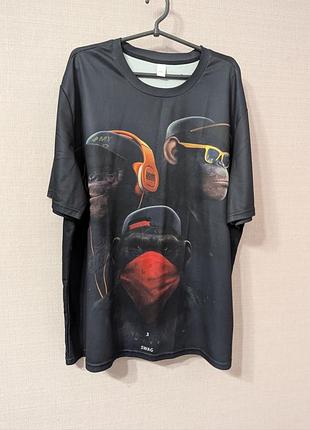 Футболка 3xl с принтом обезьян oversize черная унисекс