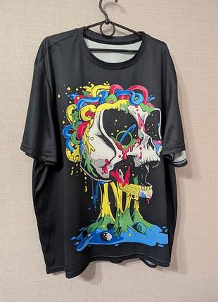 Футболка 3xl oversize с двусторонним принтом череп graffiti черная унисекс