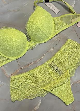 Мереживний комплект люкс серії dream angels victoria’s secret бюстгальтер 34в 75б пуш ап трусики с