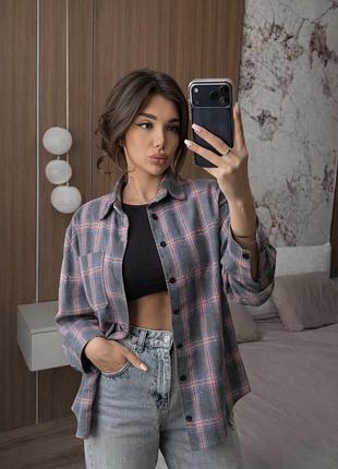 Фланелева сорочка зі стразами, стильна  сорочка oversized