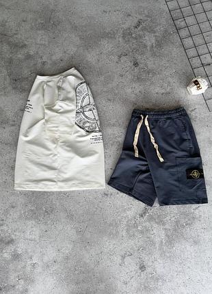 Топовый костюм шорты и футболка комплект stone island