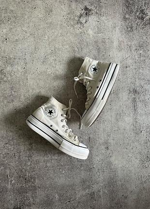 Кеди жіночу y2k на високій підошві на платформі високі converse 37,5 білі