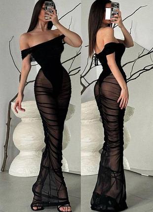 Распродажа платье boohoo сетчатое присборено