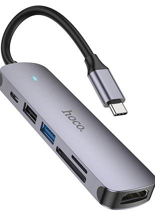 Переходник hoco hb28 multi-function 6in1 (type-c to hdtv+usb3.0+usb2.0+sd+tf+pd) 2