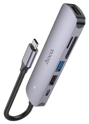 Переходник hoco hb28 multi-function 6in1 (type-c to hdtv+usb3.0+usb2.0+sd+tf+pd) 3