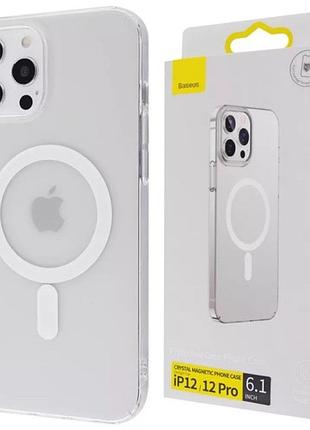 Прозрачный чехол magsafe baseus crystal magnetic для iphone 12/ 12 pro + защитное стекло