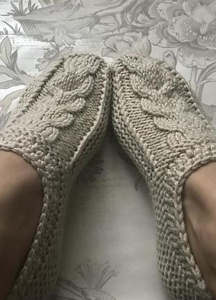 Слединки-вязанные тапочки hand made беж под заказ