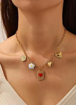 Колье с подвесками «love &amp; flowers» из нержавеющей стали