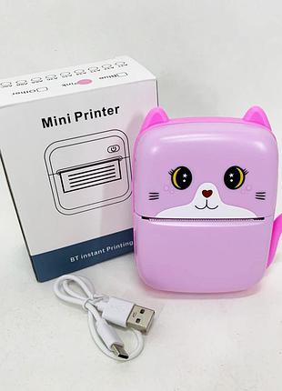 Портативный детский термопринтер с bluetooth a8 cat мини принтер для телефона pink 3