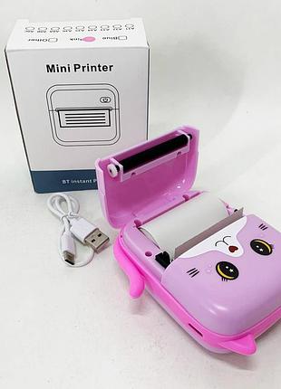Портативный детский термопринтер с bluetooth a8 cat мини принтер для телефона pink 4