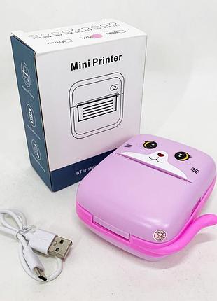 Портативный детский термопринтер с bluetooth a8 cat мини принтер для телефона pink 5