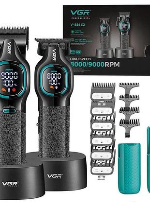 Комплект для стрижки vgr 2 в 1 v-886 s2 black, акумуляторна машинка та триммер