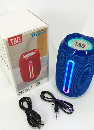 Портативна bluetooth-колонка tg653 usb з ремінцем, бездротова колонка портативна потужна. колір: синій