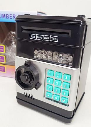 Электронная копилка сейф банкомат для детей с pin-кодом, автоматический прием банкнот и монет black