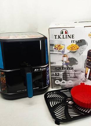 Аэрофритюрница t.k.line tk00273 12 л с wi-fi tuya smart, 2 тэнами, led-дисплеем и керамической чашей