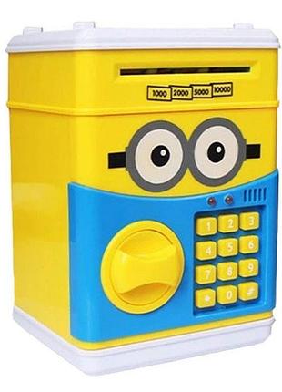 Детская копилка-сейф ukc электронная minion с кодовым замком и купюроприемником банкомат для денег миньон
