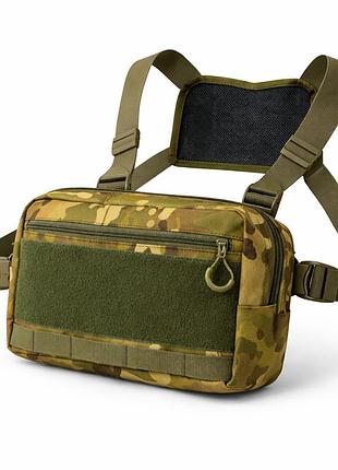 Тактическая нагрудная сумка multicam cordura 1000d с molle и патч-панелью, 5 карманов, 30×20×8 см