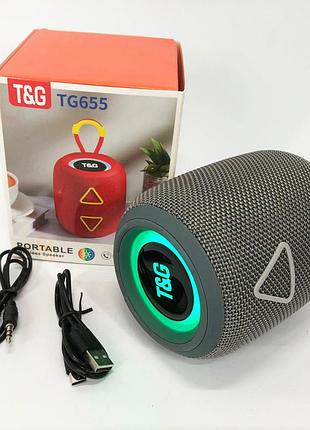 Портативна колонка tg655 5w з rgb підсвічуванням та ремінцем, гучна блютуз колонка. колір: сірий