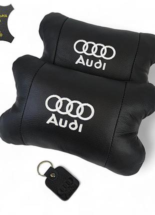 Набор автодушки 2шт на подголовник audi / ауди из натуральной кожи черная / подголовник в машину
